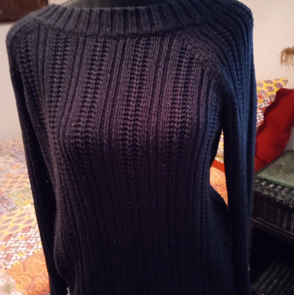 Ann Taylor Loft Black Acrylic Ribbed Sweater Size Medium
